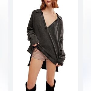 Free People Charcoal V-Neck Oversized Sweatshirt